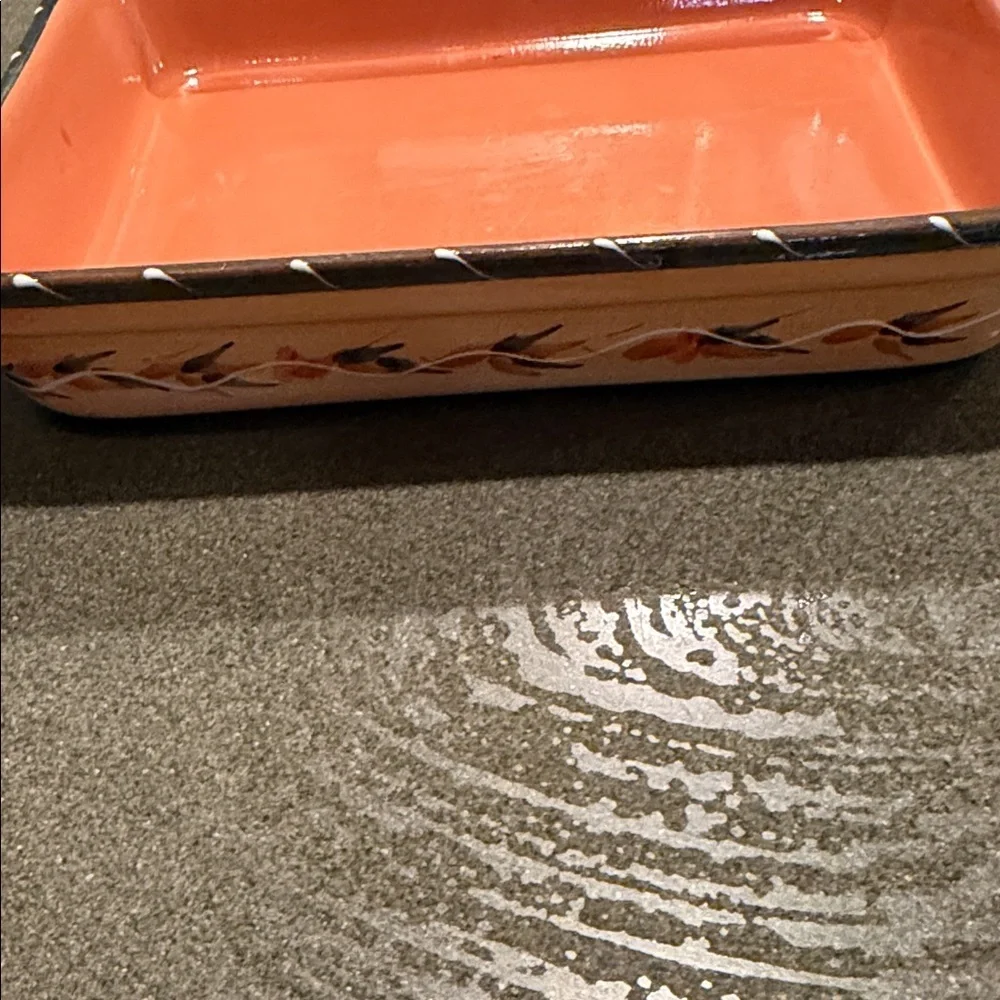 Furio Home Italy Terracotta Serving Platter Orange Hand Painted Floral Vine 12in